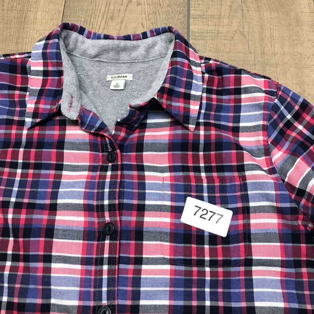 L.L. Bean Shirt Shacket Womens Size L Pink Plaid Button Up Fleece Lined Spring - Picture 10 of 10